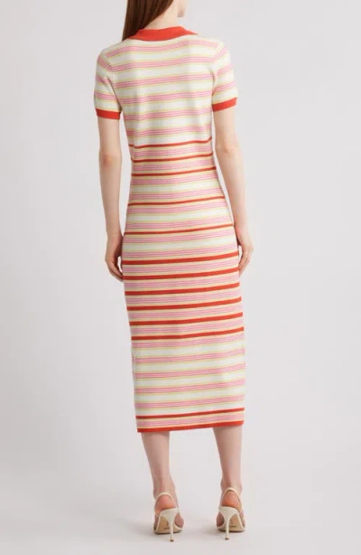 Elie Tahari The Liberty Striped Polo Sweater Midi Dress In Poppy Multi Stripe