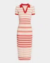 Elie Tahari The Liberty Striped Polo Sweater Midi Dress In Poppy Multi Stripe