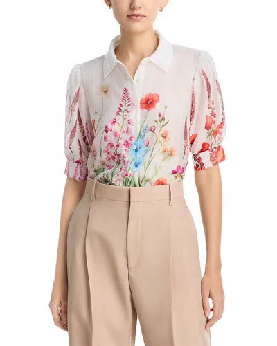 Elie Tahari The Lilla Feather Forrest Blouse In Multi