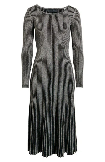 Elie Tahari The Lillie Metallic Long Sleeve Rib Maxi Dress In Gray
