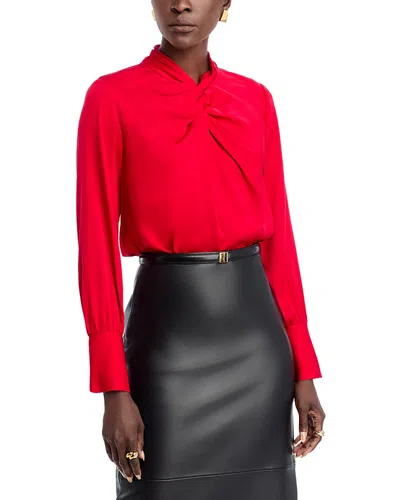 Elie Tahari The Lola Stretch Silk Twist Front Top In Red