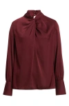 Elie Tahari The Lola Stretch Silk Twist Front Top In Red