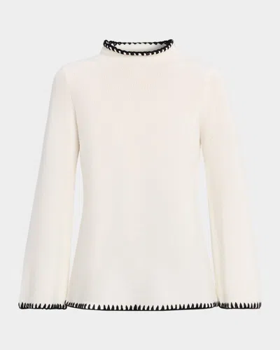 Elie Tahari The Loren Cashmere Whipstitched Funnel-neck Sweater In White