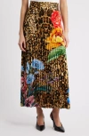 Elie Tahari The Louise Sahara Desert Print Pleated Satin Midi Skirt In Multi