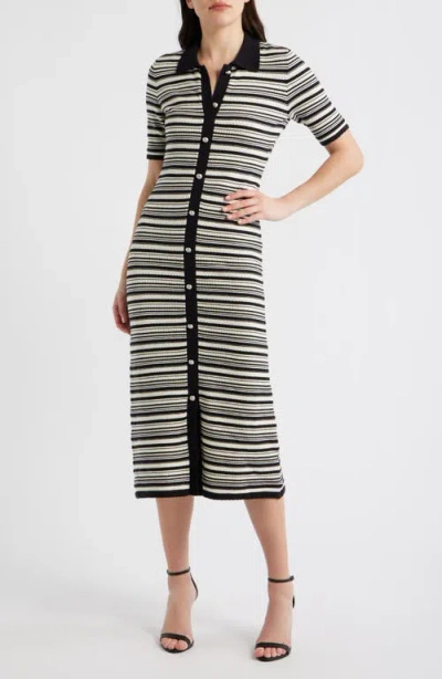 Elie Tahari The Lucine Striped Pointelle-knit Midi Sweater Dress In Multi