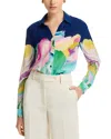 Elie Tahari The Madeline Cosmic Silk Blend Printed Shirt In Cosmic Sky
