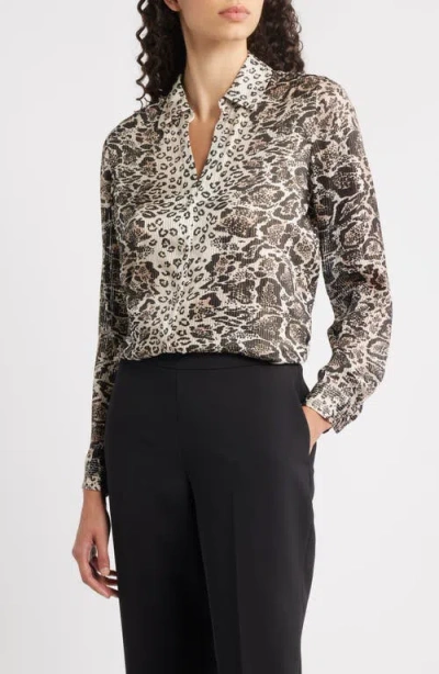 ELIE TAHARI ELIE TAHARI THE MADELINE PRINT METALLIC SILK SHIRT