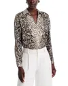 Elie Tahari The Madeline Print Metallic Silk Shirt In Gray