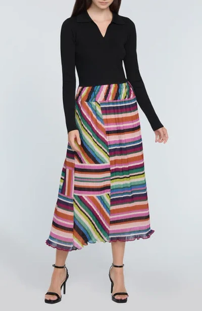 ELIE TAHARI ELIE TAHARI THE MAEVE MIXED MEDIA LONG SLEEVE MIDI DRESS