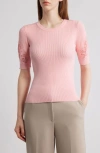 Elie Tahari The Magnolia Ribbed Lace-inset Sweater In Pink Sky