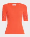 Elie Tahari The Magnolia Ribbed Lace-inset Sweater In Orange