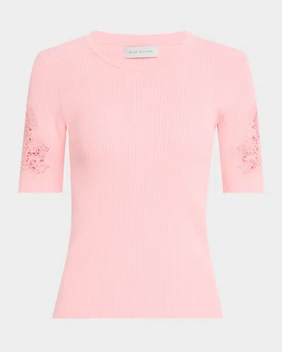 Elie Tahari The Magnolia Ribbed Lace-inset Sweater In Pink Sky