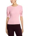 Elie Tahari The Magnolia Ribbed Lace-inset Sweater In Pink Sky