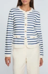 Elie Tahari The Makena Striped Wool-cashmere Cardigan In Sky White And Blue Stripes