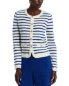 Elie Tahari The Makena Striped Wool-cashmere Cardigan In Sky White/daphne Blue