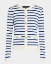 Elie Tahari The Makena Striped Wool-cashmere Cardigan In Sky White W/ Daphne Blue Stripes