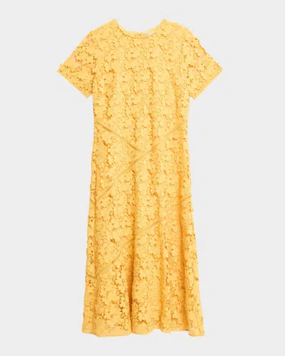 Elie Tahari The Marci Scalloped Floral Lace Midi Dress In Yellow