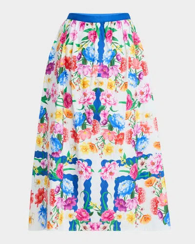 Elie Tahari The Marcie Floral-print Cotton Midi Skirt In Scallop Floral Print