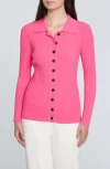 Elie Tahari The Mariella Ribbed Button-down Sweater In Haute Pink