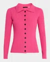 Elie Tahari The Mariella Ribbed Button-down Sweater In Haute Pink