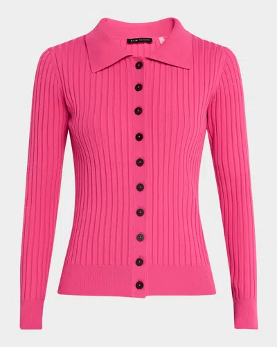 Elie Tahari The Mariella Ribbed Button-down Sweater In Haute Pink