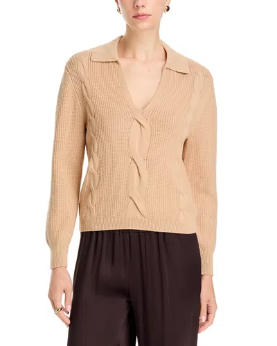 Elie Tahari The Marjorie V Neck Cable Knit Sweater In Neutral