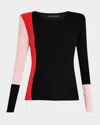 Elie Tahari The Marolo Ribbed Colorblock Sweater In Noir/hibiscus/blush Rose