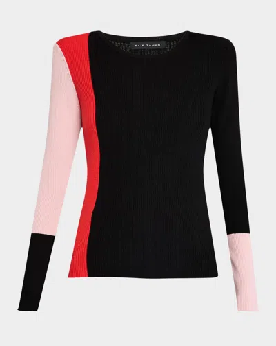 Elie Tahari The Marolo Ribbed Colorblock Sweater In Noir Hibiscus