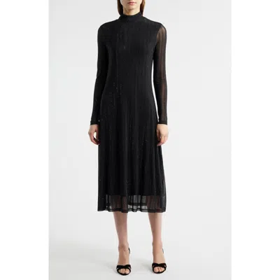 Elie Tahari The Martine Sequin Long Sleeve Midi Dress In Black
