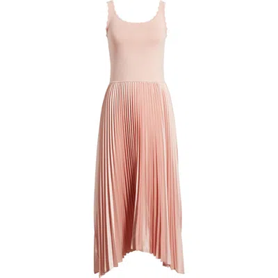 Elie Tahari The Mave Mixed Media Pleated Midi Sweater Dress