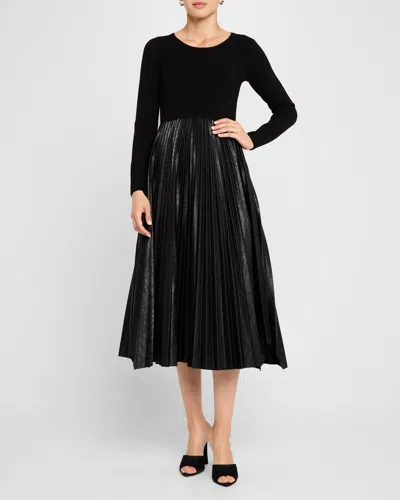 Elie Tahari The Mave Pleated Faux Leather Midi Dress In Noir Croc