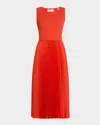Elie Tahari The Mave Pleated Mixed Media Midi Sweater Dress In Orange Dream