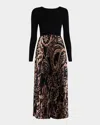 Elie Tahari The Mave Mixed Media Mystical Paisley Maxi Dress In Noir Top W/ Printed Mystical Paisley Black Groundpleated Skirt