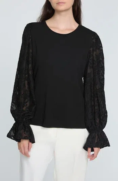 Elie Tahari The Mavea Mixed Media Top In Noir