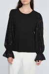 Elie Tahari The Mavea Mixed Media Top In Noir