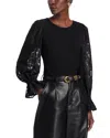 Elie Tahari The Mavea Mixed Media Top In Noir