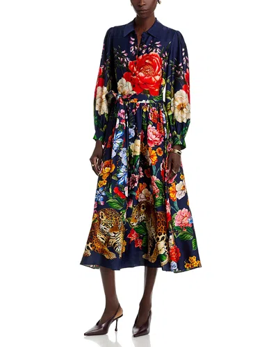 Elie Tahari The Melina Sahara Desert Print Long Sleeve Stretch Silk Shirtdress In Multi