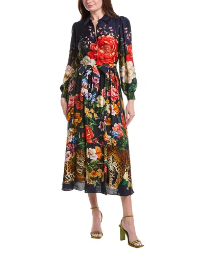 Elie Tahari The Melina Sahara Desert Print Long Sleeve Stretch Silk Shirtdress In Multi