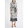 Elie Tahari The Mila Dotted Scroll Print Long Sleeve Silk Blend Midi Shirtdress In White
