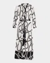 Elie Tahari The Mila Dotted Scroll Print Long Sleeve Silk Blend Midi Shirtdress
