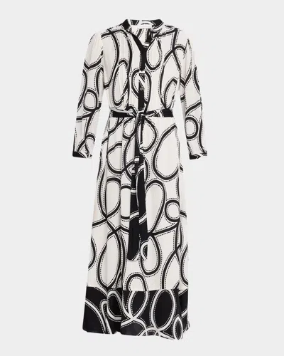 ELIE TAHARI THE MILA DOTTED SWIRL-PRINT PINTUCK MIDI DRESS