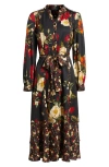 Elie Tahari The Mila Floral Long Sleeve Stretch Silk Shirtdress In Multi