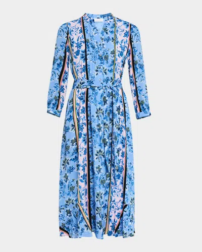 Elie Tahari The Mila Floral-print Pintuck Midi Dress In Twilight Stripe Print