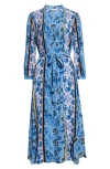 Elie Tahari The Mila Floral-print Pintuck Midi Dress In Twilight Stripe Print
