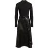 Elie Tahari The Miranda Long Sleeve Mixed Media Faux Leather Midi Dress In Black