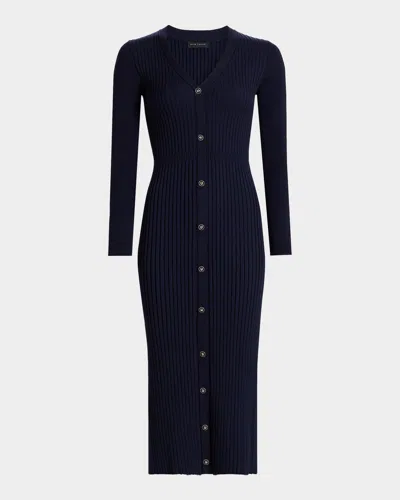 Elie Tahari The Monroe Button-down Rib Knit Midi Dress In Metallic