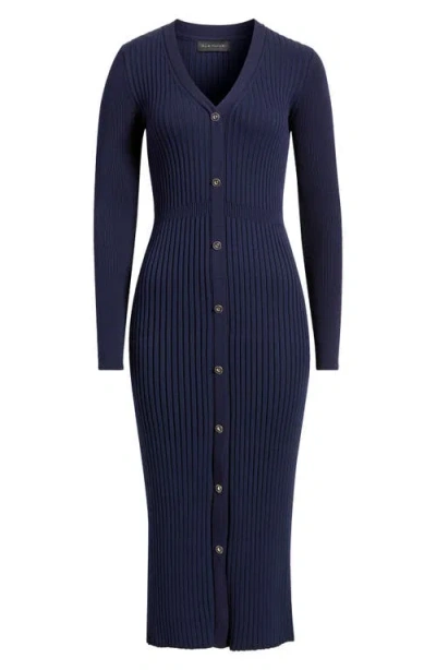 Elie Tahari The Monroe Long Sleeve Rib Midi Sweater Dress In Blue