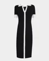 Elie Tahari The Myra Contrast Ribbed Midi Sweater Dress In Noir/sky White