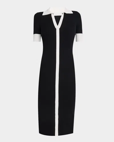 Elie Tahari The Myra Contrast Ribbed Midi Sweater Dress In Noir/sky White