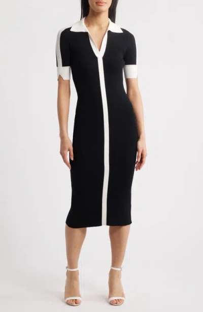 Elie Tahari The Myra Contrast Trim Knit Midi Dress